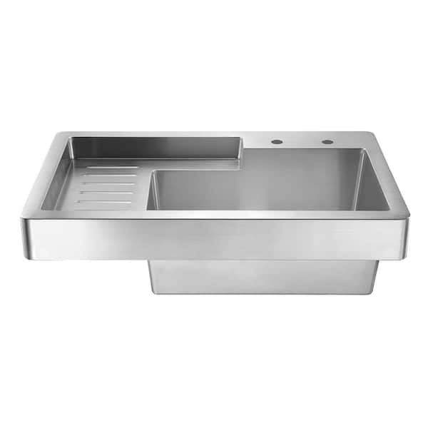 Whitehaus Collection Pearlhaus All-in-One Drop-In Stainless Steel 33 in. 2-Hole Single Bowl Kitchen Sink in Brushed Stainless Steel