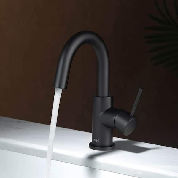 Single Hole Circular Single Handle High-Arc Bathroom Sink Faucet in Matte Black