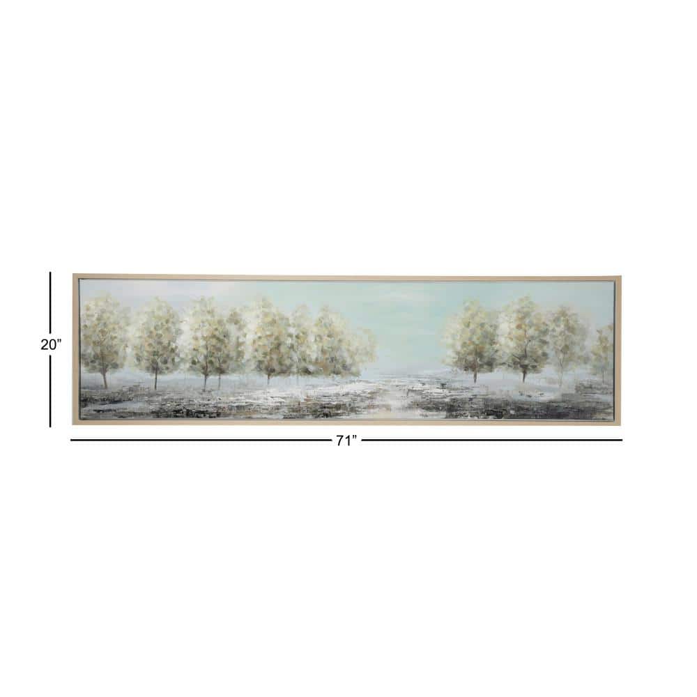 Green and Beige Landscape Acrylic Painting on Canvas with Tan Frame