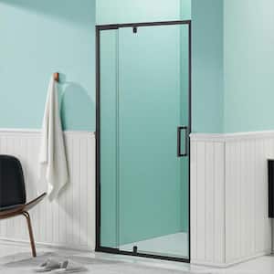 32 in. to 36 in. W x 72 in. H Framed Pivot Shower Door in Black with Clear Glass