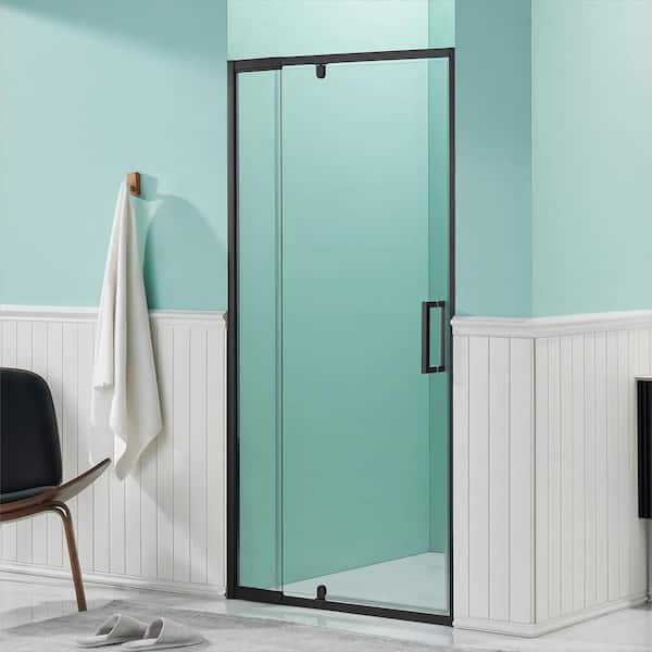 waterpar 32 in. to 36 in. W x 72 in. H Framed Pivot Shower Door in Black with Clear Glass