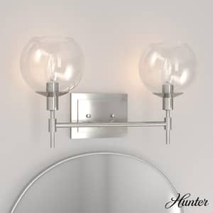 Xidane 18.25 in. 2-Light Brushed Nickel Vanity Light with Clear Glass Shades