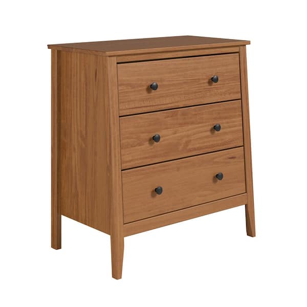Solid Wood 3 Drawer Dresser 31.89 in H, 29.92 in W, 17.13 in D-Caramel