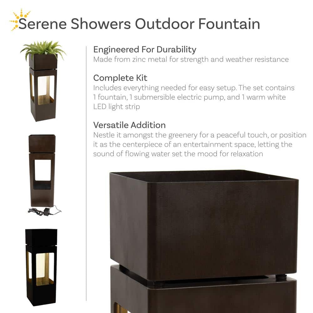 Serene Showers 36" Tall Zinc Outdoor Water Fountain with LED Lights