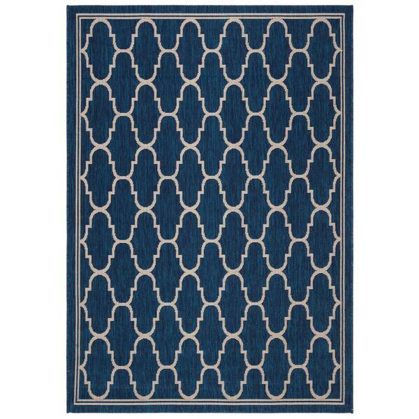 SAFAVIEH Courtyard Navy/Beige 4 ft. x 6 ft. Border Indoor/Outdoor Patio ...