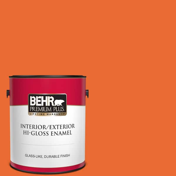 BEHR PREMIUM PLUS 1 gal. #220B-7 Electric Orange Hi-Gloss Enamel Interior/Exterior Paint
