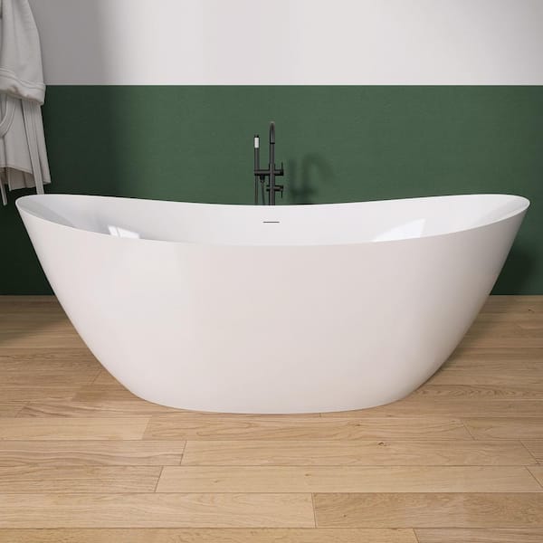 NTQ 69 in. x 32.7 in. Soaking Bathtub Slipper Freestanding Tub Oval Acrylic Free Standing Bathtub with Chrome Drain in White