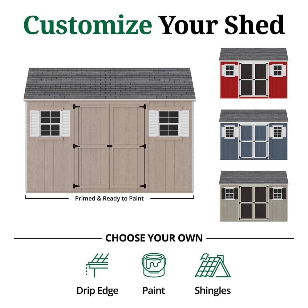 12x12 Gray and White Wooden Outdoor Storage Shed with Windows