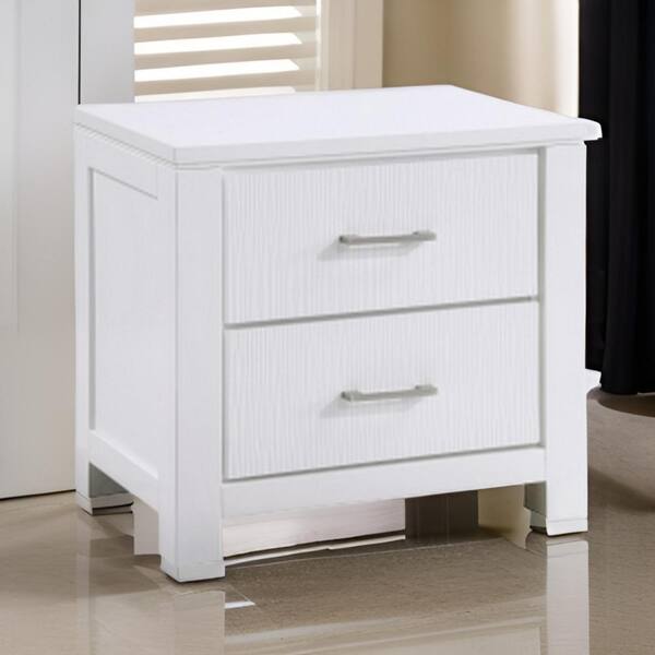 Benjara 26 in. White and Chrome 2-Drawers Wooden Nightstand