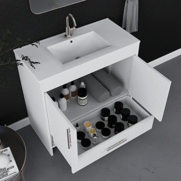 Pacific 36 in. x 18 in. D Bath Vanity in White with Ceramic Vanity Top in White with White Basin