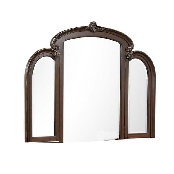 Benjara Cali 1.73 in. W x 65.63 in. H Arched Wall Vanity Mirror in Cherry Brown Finish