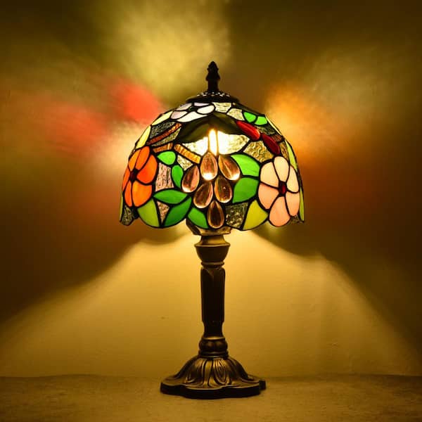 Decorative 14.6 in. Multi-Colored Tiffany-Style Table Lamp Bronze Finish Traditional Bedside Lamp