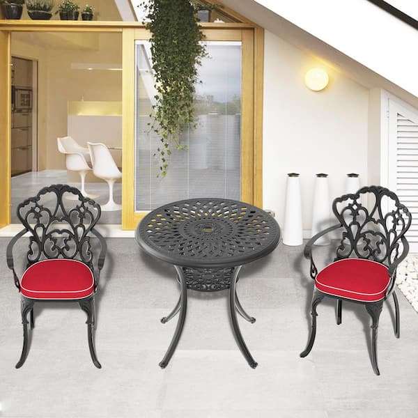 Unbranded 3-Piece Metal cast aluminum Outdoor Dining table and chairs patio furniture Set (with Cushions, random colors)