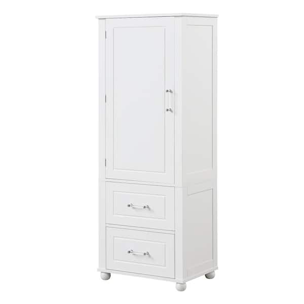 FUNKOL 23 in. W x 15.9 in. D x 61.4 in. H White Tall Bathroom Storage Large Linen Cabinet with 2 Drawers and Adjustable Shelf