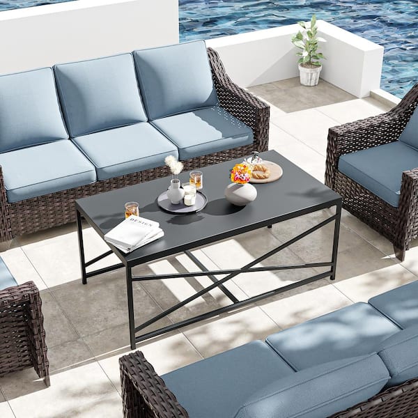 Gardenbee Outdoor Coffee Table Patio Side Table with Steel Black Frame