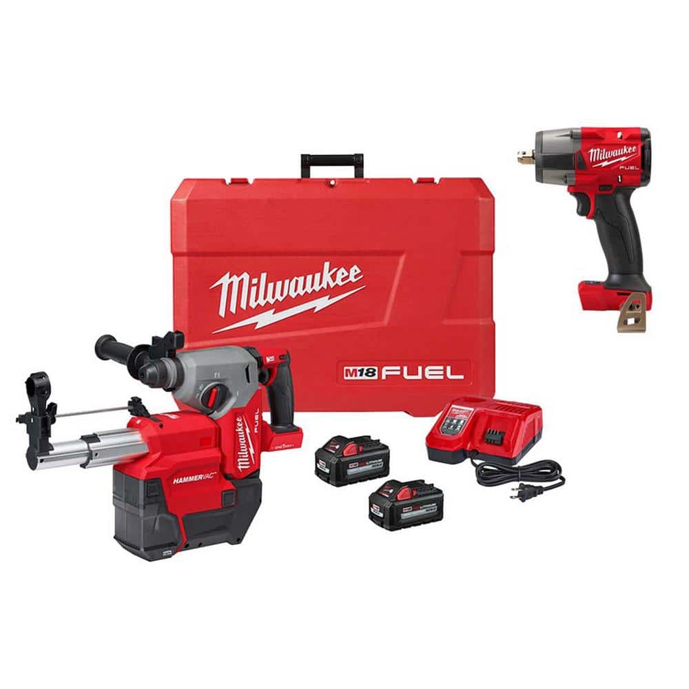 M18 FUEL ONE-KEY 18V Lithium-Ion Brushless Cordless 1 in. SDS-Plus Rotary Hammer with M18 FUEL Mid-Torque Impact Wrench -  Milwaukee, 2914-22DE-962P