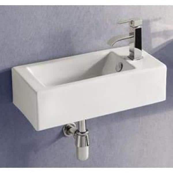 Elanti White Ceramic Rectangular Wall-Mount Bathroom Sink