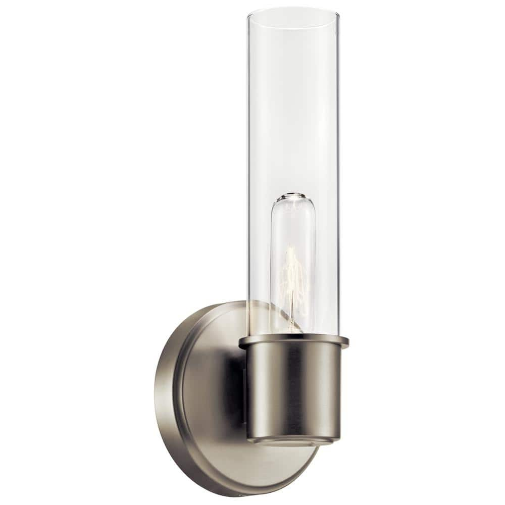 KICHLER Aviv 1-Light Brushed Nickel Bathroom Indoor Wall Sconce Light with Clear Glass Shade