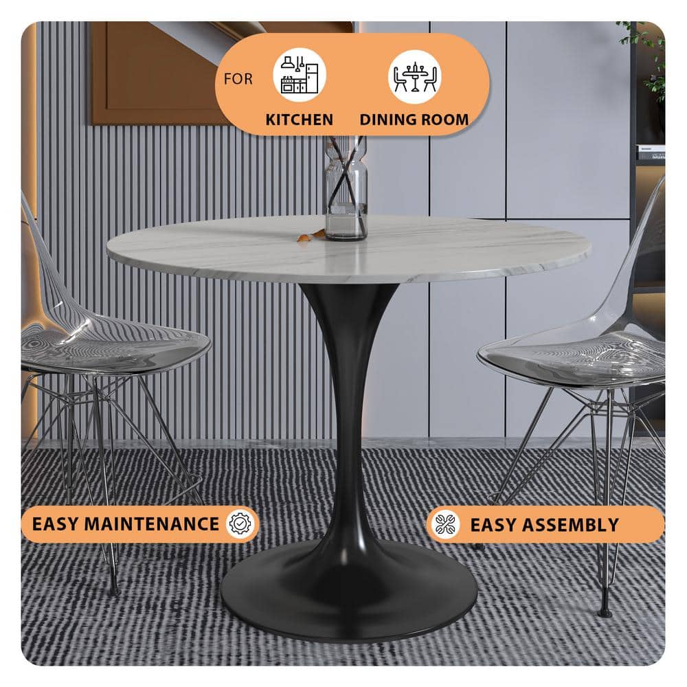 Verve 36" Round Sintered Stone Table with Black Steel Base