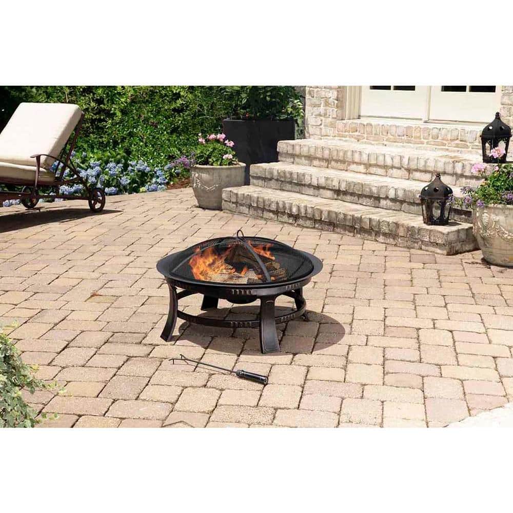 Round Steel Wood Fire Pit, Nuria Steel Wood Burning Fire Pit