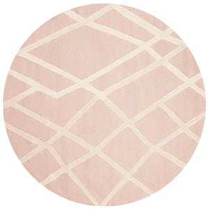 Kids Pink/Ivory 5 ft. x 5 ft. Round Geometric Abstract Area Rug