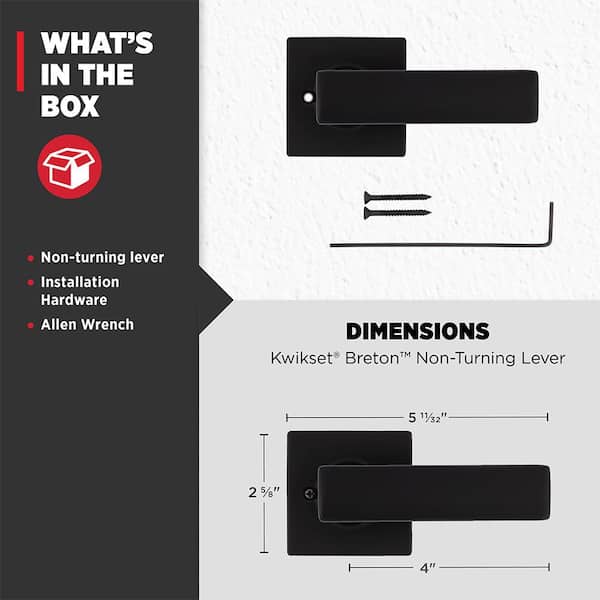 Kwikset Breton Square Matte Black Half -Dummy Door Handle