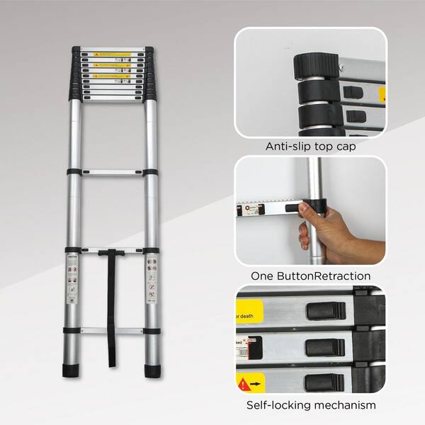 Angel Sar - 12.5 ft. Aluminum Alloy Extension Ladder, Portable Multi-Purpose Telescoping Ladder with 300 lb. Load Capacity
