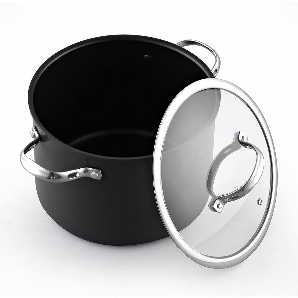 Black 8-Quart Hard Anodized Nonstick Stockpot with Glass Lid