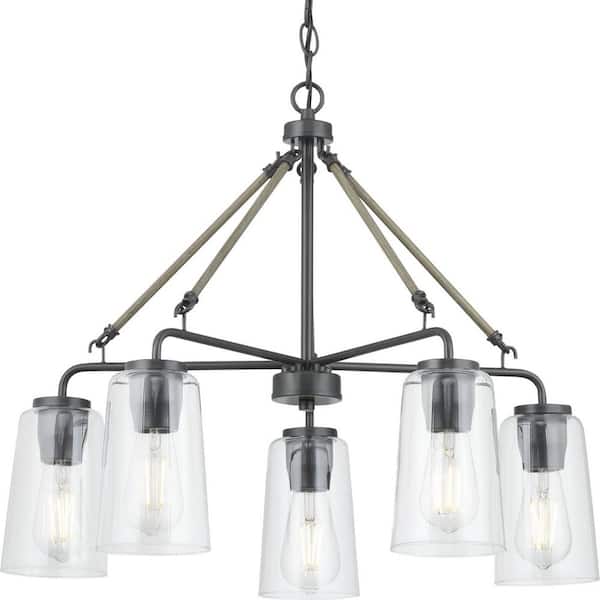 Progress Lighting Cashiers 24 in. 5-Light Graphite Chandelier with Clear Glass Shades