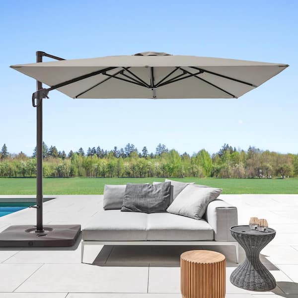 Sonkuki Gray Premium 10 ft. x 10 ft. Cantilever Patio Umbrella with a ...