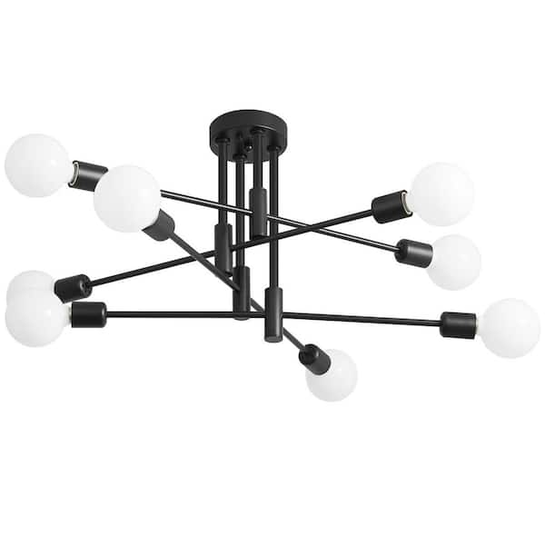 Deyidn 8-Light Vintage Black Linear Sputnik Chandelier Semi Flush Mount, Bulb not Included