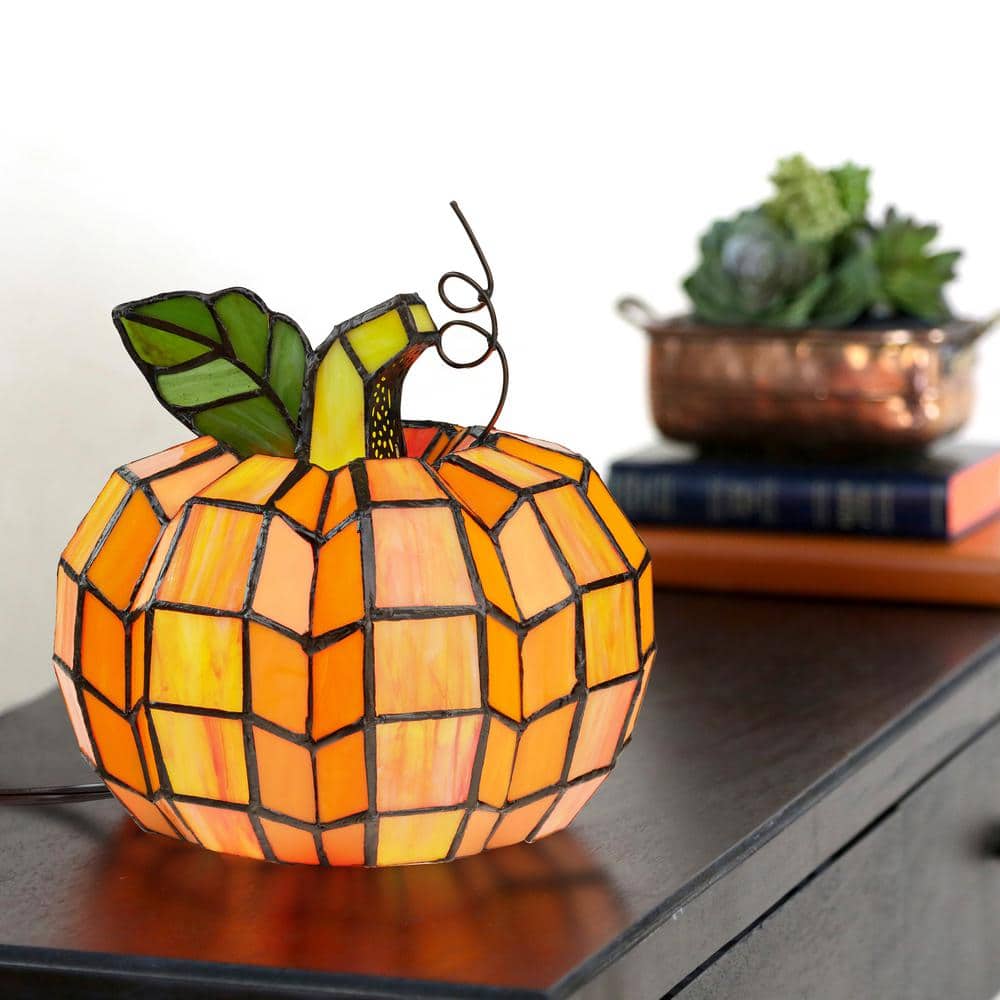 Patch the Pumpkin Orange and Green Stained Glass Accent Lamp