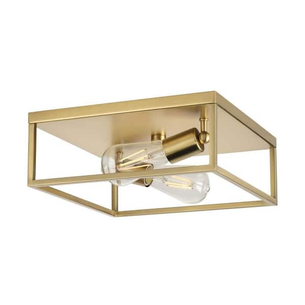 12 in. 2-Light Gold Modern Ceiling Light, Mid-Century Flush Mount Fixture for Bedroom, Hallway or Living Room
