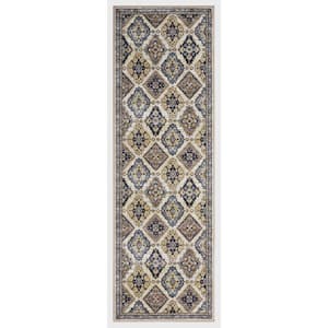 Eden Collection Panels Ivory 2 ft. x 7 ft. Machine Washable Traditional Indoor Area Rug
