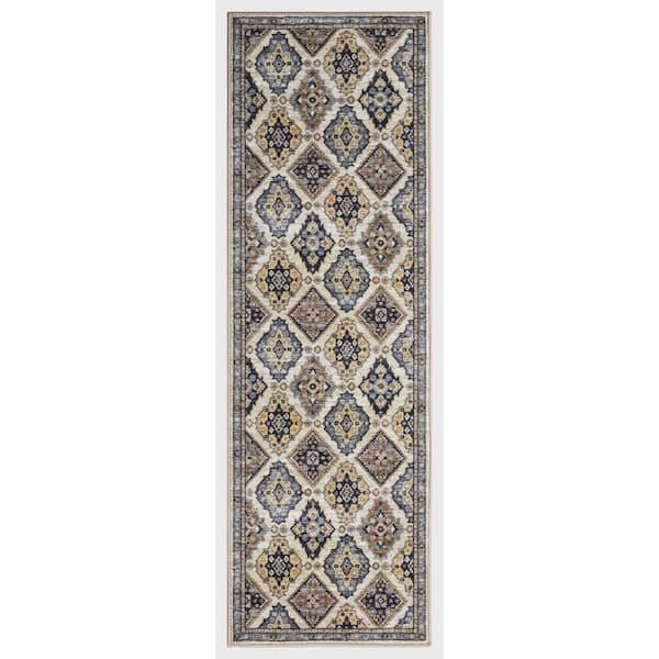 Concord Global Trading Eden Collection Panels Ivory 2 ft. x 7 ft. Machine Washable Traditional Indoor Area Rug