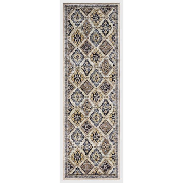 Concord Global Trading Eden Collection Panels Ivory 3 ft. x 9 ft. Machine Washable Traditional Indoor Area Rug