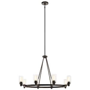Circolo 36.5 in. 8-Light Olde Bronze Contemporary Shaded Oval Chandelier for Dining Room
