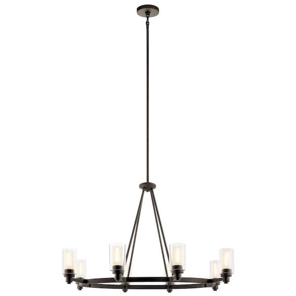 Circolo 36.5 in. 8-Light Olde Bronze Contemporary Shaded Oval Chandelier for Dining Room