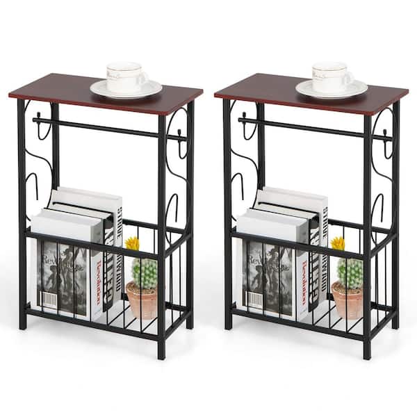 Costway 2-Piece Side Sofa Narrow Table w/Removable Paper Holder for Living Room Toilet