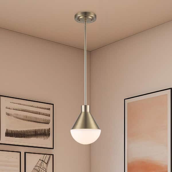 Ari 1-Light Gold Pendant Light Fixture with White Glass Globe Shade