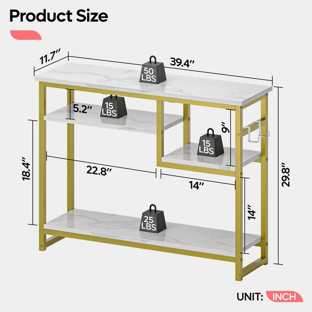 Rosevell 39.4" Console Table for Entryway with 4 Tier Storage Shelves