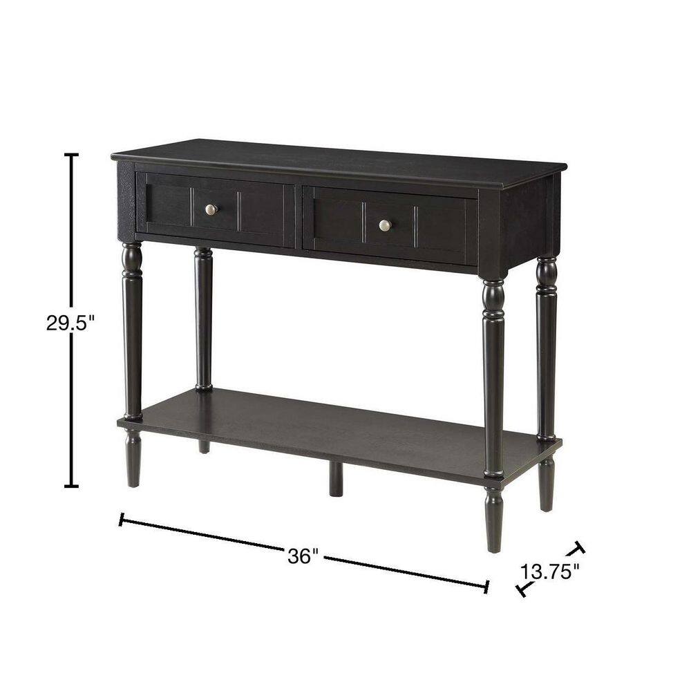 French Country Chic Black Wood Console Table with Storage Shelf