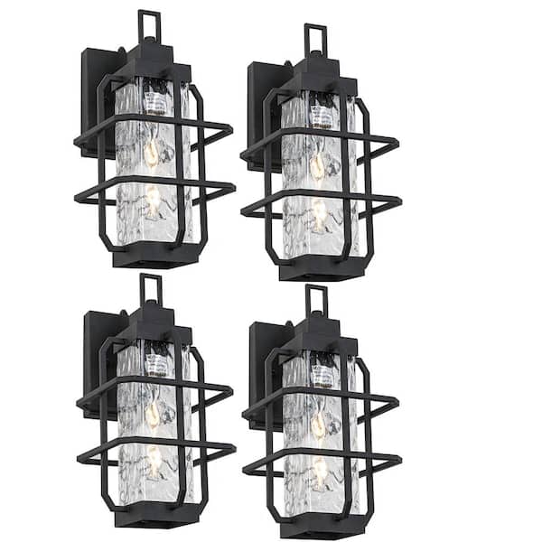 1-Light Sand Texture Black Outdoor Induction Lantern Wall Sconce Lamp Frame Wall Lamp, Bulb Not Included (2-Pack)