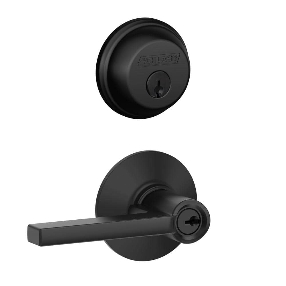 Matte Black Single Cylinder Deadbolt and Keyed Entry Lever Set