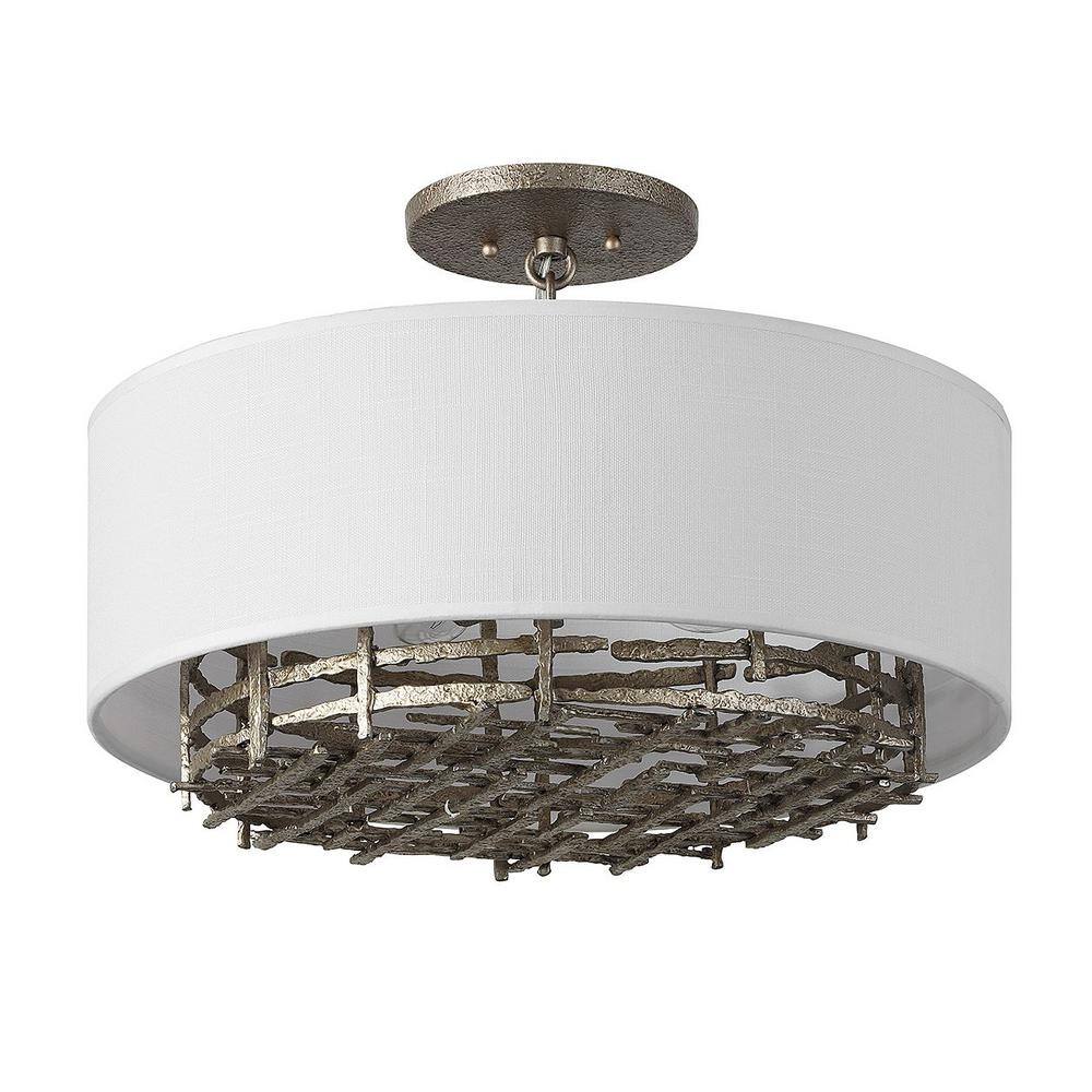 Champagne Luxe 4-Light Convertible Semi-Flush Pendant with White Linen Shade
