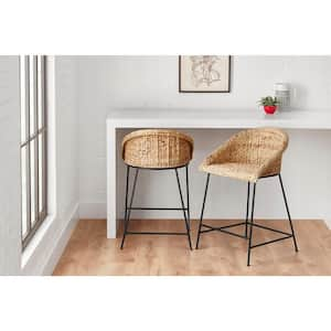 Natural Woven Hyacinth Counter Stool with Low Back