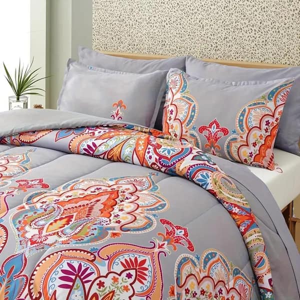 Floral Boho Twin 2 Piece Comforter Set, Cotton and Microfiber Filling, Luxury Soft Breathable Bed Set for All Seasons
