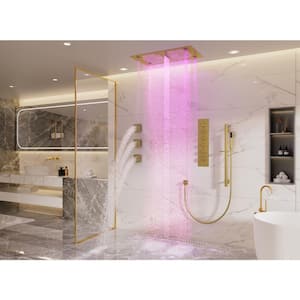 5 Spray 2.5 GPM 28 in. Shower Head Flush-Mounted Luxury LED and Music Thermostatic Shower System in Brushed Gold