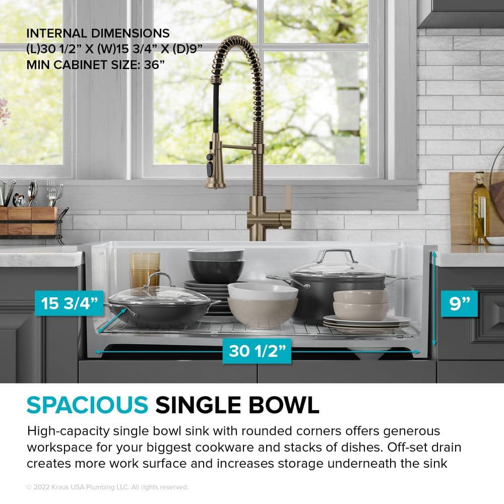 Gloss White Fireclay 33 Inch Single Bowl Drop-In Kitchen Sink