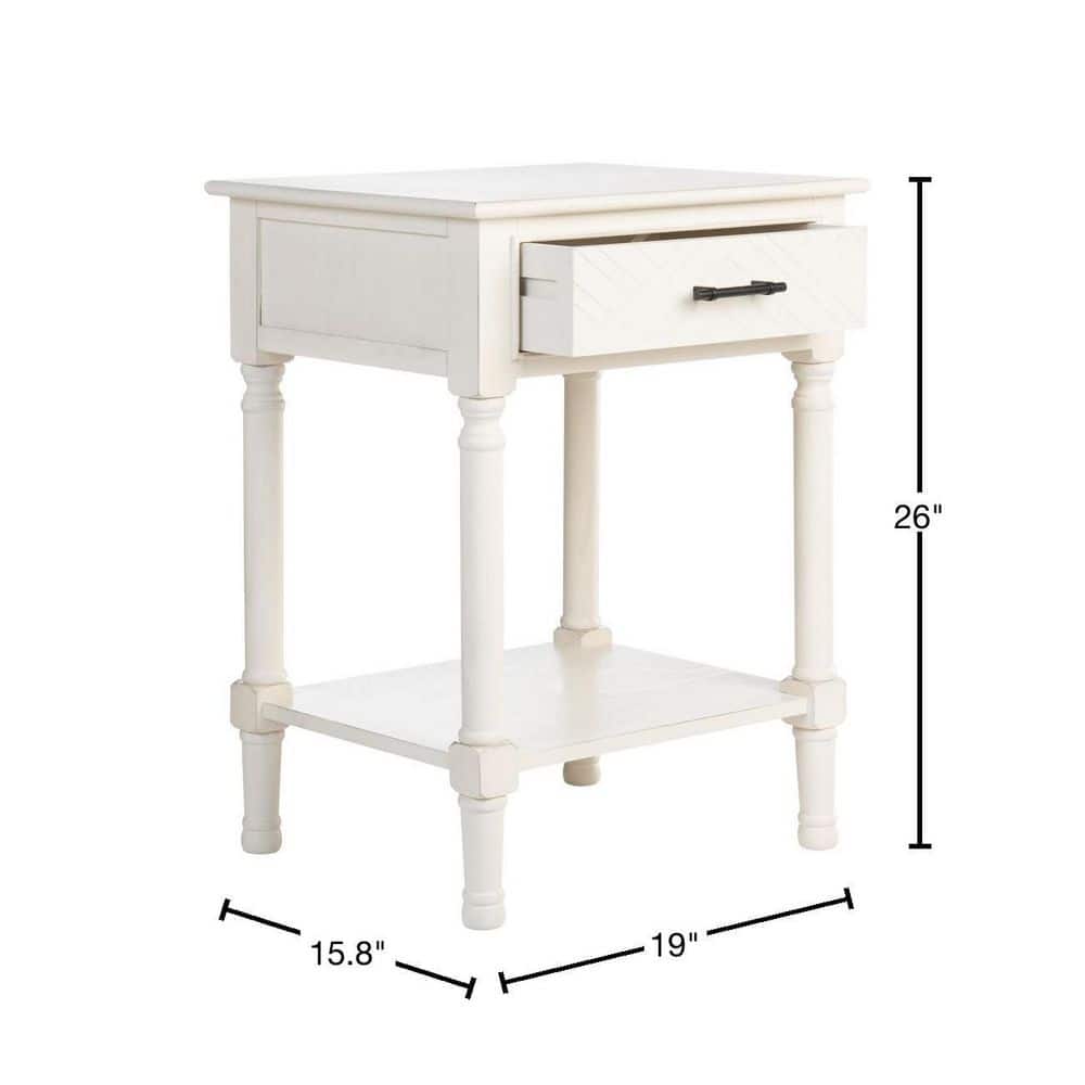 Distressed White Wood Rectangular Storage Accent Table
